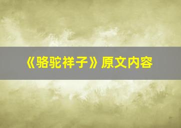 《骆驼祥子》原文内容