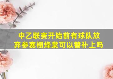 中乙联赛开始前有球队放弃参赛栩烽棠可以替补上吗