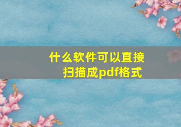 什么软件可以直接扫描成pdf格式