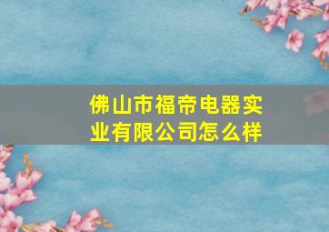 佛山市福帝电器实业有限公司怎么样