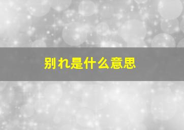 别れ是什么意思