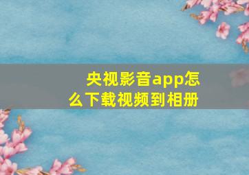 央视影音app怎么下载视频到相册