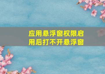 应用悬浮窗权限启用后打不开悬浮窗