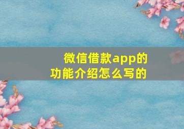 微信借款app的功能介绍怎么写的