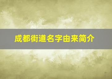 成都街道名字由来简介