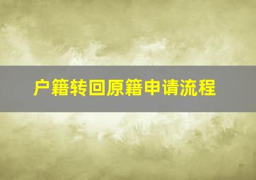 户籍转回原籍申请流程