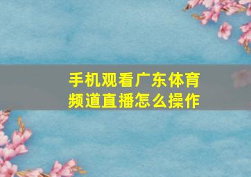 手机观看广东体育频道直播怎么操作