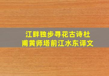 江畔独步寻花古诗杜甫黄师塔前江水东译文