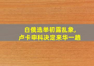 白俄选举初露乱象,卢卡申科决定来华一趟