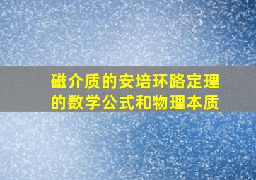 磁介质的安培环路定理的数学公式和物理本质