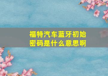 福特汽车蓝牙初始密码是什么意思啊