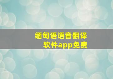 缅甸语语音翻译软件app免费