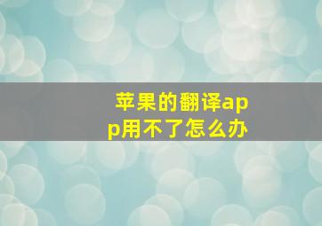 苹果的翻译app用不了怎么办