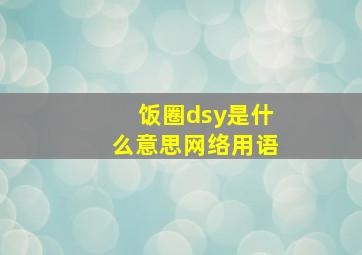 饭圈dsy是什么意思网络用语