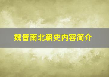 魏晋南北朝史内容简介