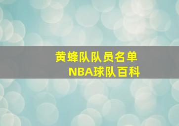 黄蜂队队员名单NBA球队百科